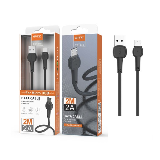 CABLE DE DATOS MTK TB1245 NE PARA MICROUSB 2,4A 2M PRETO CABLE DE DATOS MTK TB1245 NE PARA MICROUSB 2,4A 2M PRETO